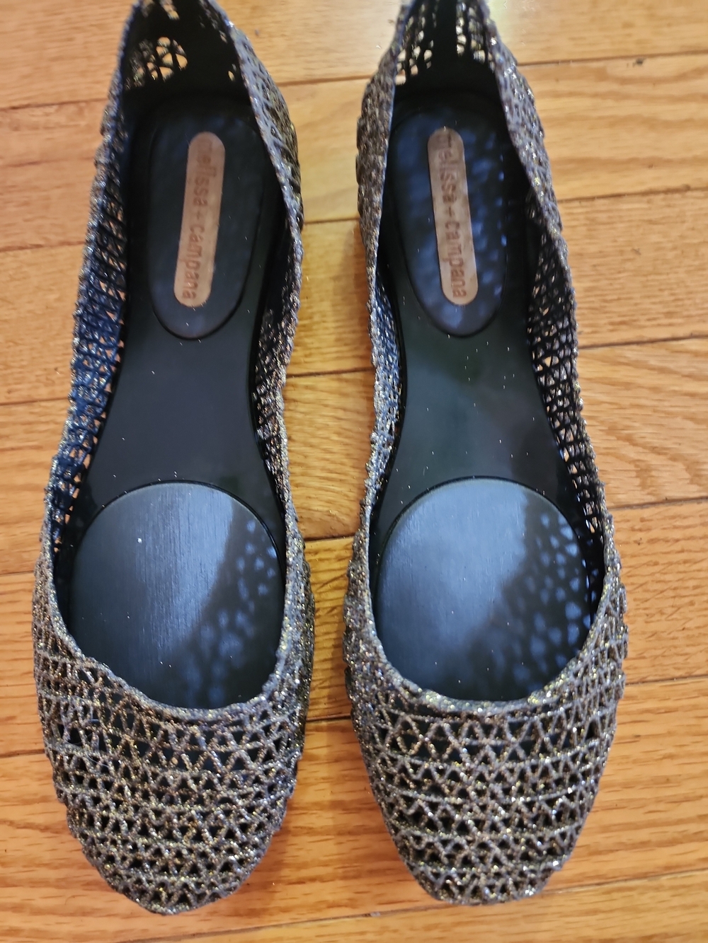Melissa Campana Papel Women's Black With Gold Glitter Woven Ballet Flats